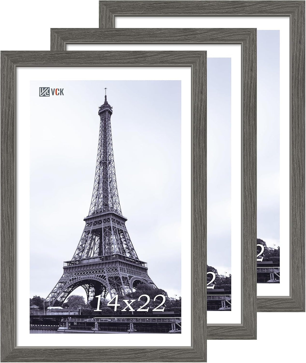 VCK 14x22 Picture Frame Set of 3, Gray Solid Wood Poster Picture Frame, Exclusive Wood Grain, Wall