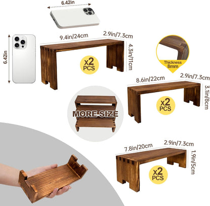 Display Wood Risers Wooden Stand 3 Tier Wood Racks Decorative Rectangular, 2 Set 6 Piece Cupcake