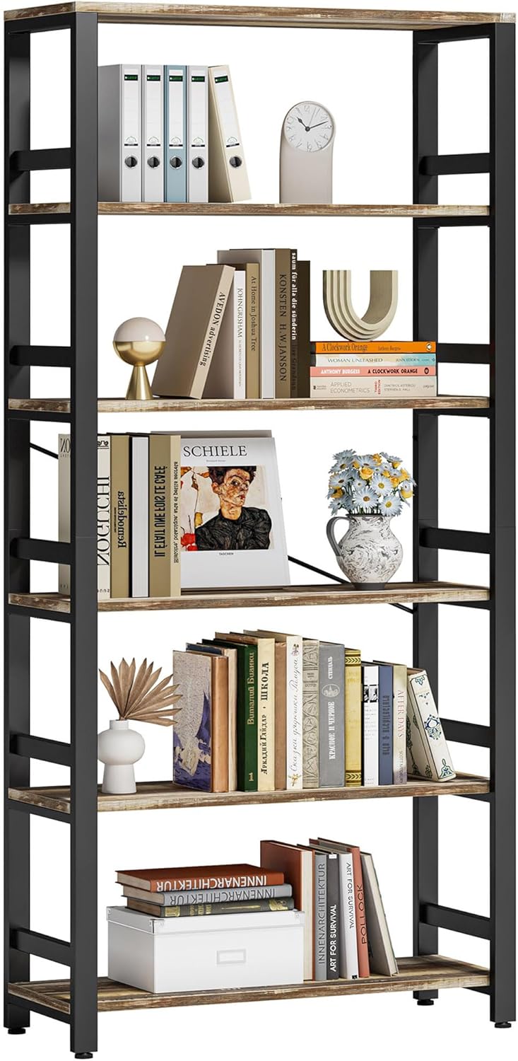 IRONCK Bookshelf, 31.5in Wide Shelf 6 Tier Bookcase, 110lbs/shelf Vintage Industrial Style