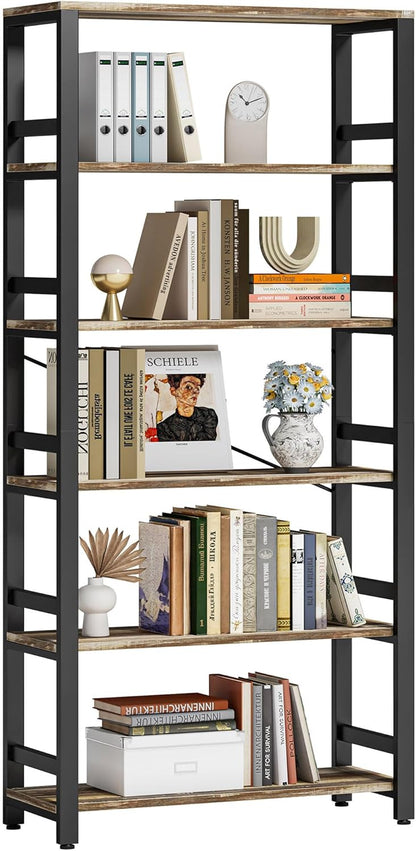 IRONCK Bookshelf, 31.5in Wide Shelf 6 Tier Bookcase, 110lbs/shelf Vintage Industrial Style
