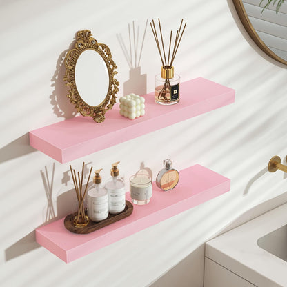 BAMEOS Pink Floating Shelves for Wall, 24" x 6" Wall Shelves for Room, Floating Book Shelves