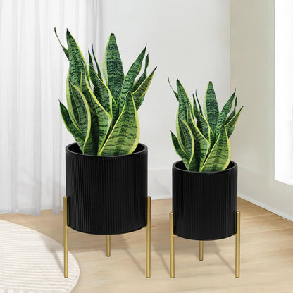 ARNIS Modern Planter Pots, Set of 2 Round Large Planters with Stand, Decorative Planters, Metal