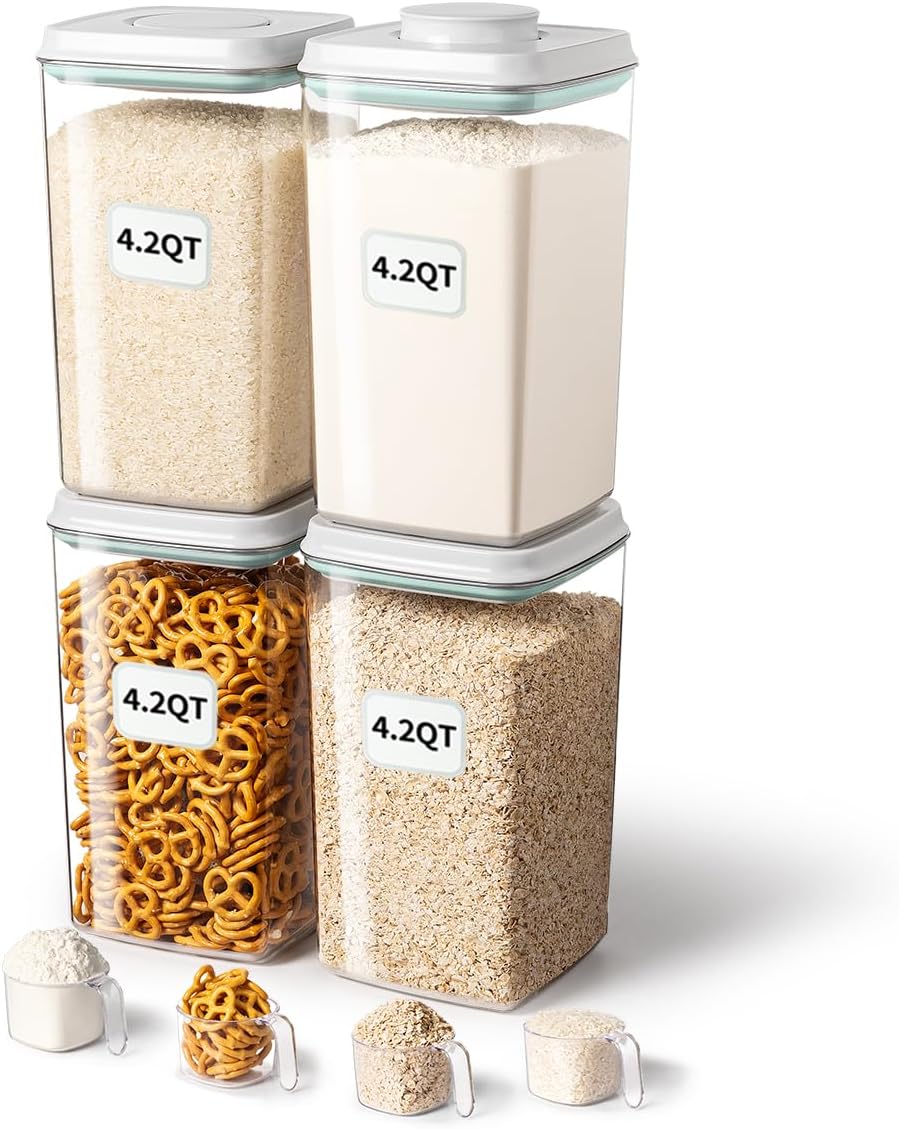 Ankou Airtight Food Storage Container with Pop Lid & 130ml Scoop, 4L/4.2qt *4 BPA-Free Cereal