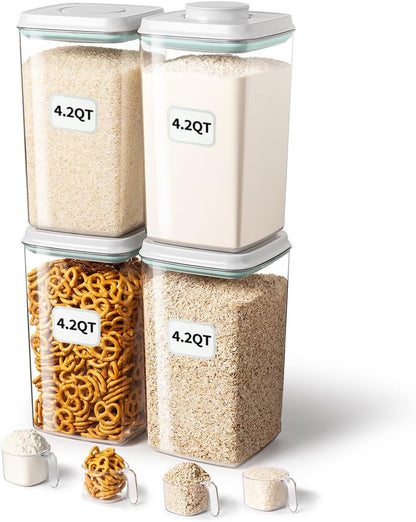 Ankou Airtight Food Storage Container with Pop Lid & 130ml Scoop, 4L/4.2qt *4 BPA-Free Cereal