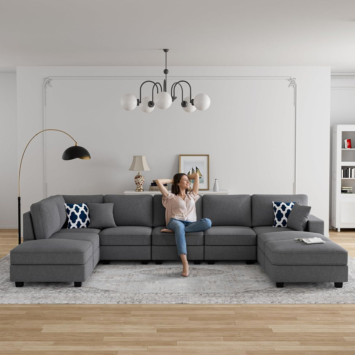L Lengend Vansen Modular Sectional Sofa U Shaped Couch with Ottoman Modern Reversible Corner