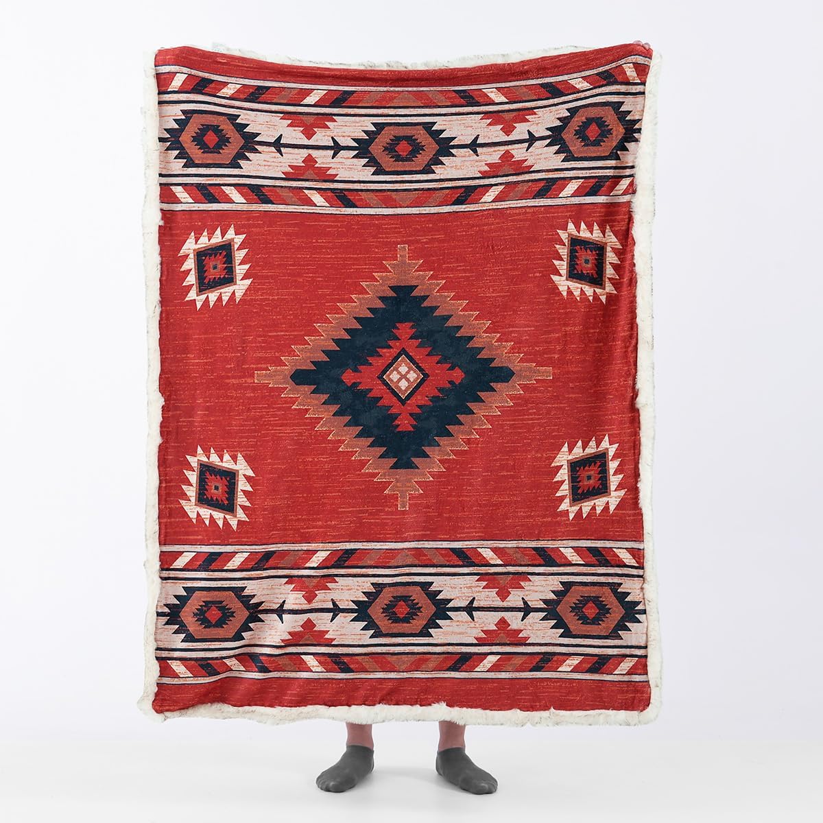 Luxury Plush Faux Fur Throw Blanket with Aztec Pattern, Super Warm, Fuzzy, Elegant, Fluffy