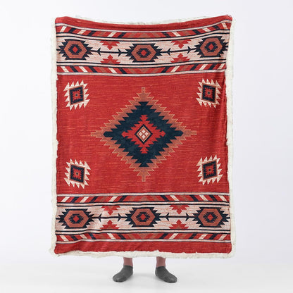 Luxury Plush Faux Fur Throw Blanket with Aztec Pattern, Super Warm, Fuzzy, Elegant, Fluffy