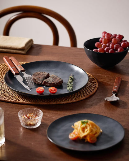 Famiware Dinnerware Sets for 8, Ocean Round 24-Piece Kitchen Plates and Bowls Sets, Microwave and