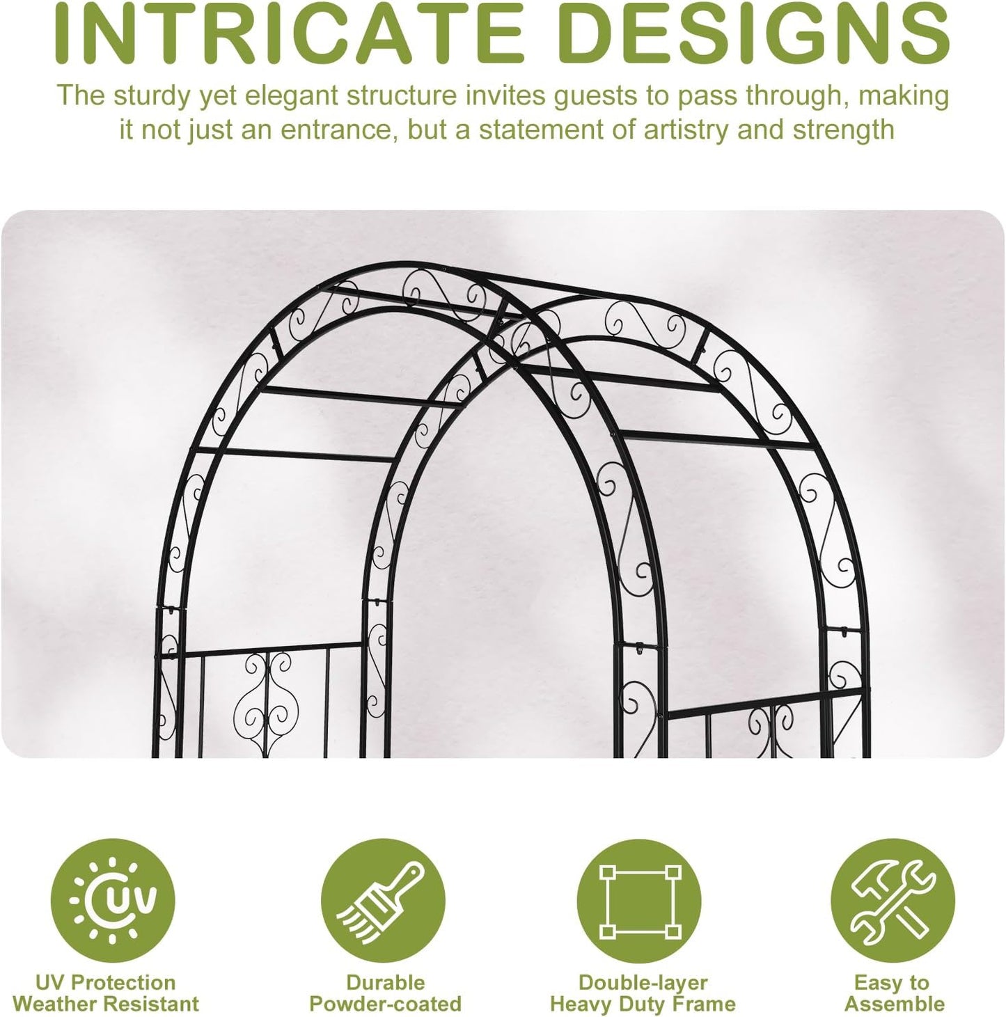 Outvita 7FT Garden Arch Arbor, Heavy Duty Metal Arbour Archway, Decorative Frame Stand Trellis with