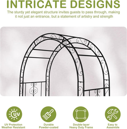 Outvita 7FT Garden Arch Arbor with Entry Door, Heavy Duty Metal Arbour Archway, Decorative Frame