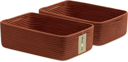 Large Shallow Organizing Baskets 15x11x5.1 Inches - Rope Woven Storage Bins for Bathroom, Shelves