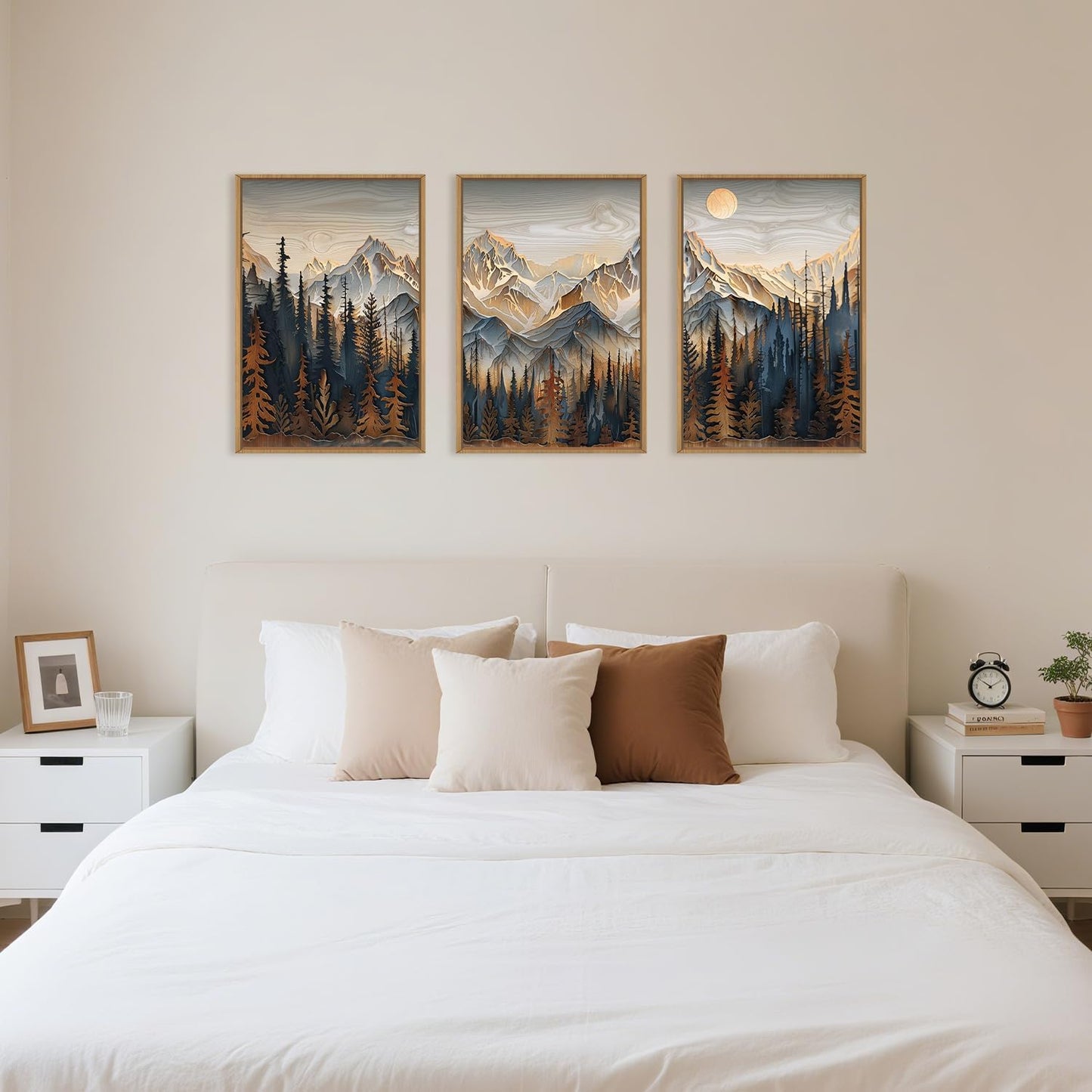 Wood Mountain Framed Canvas Wall Art Set, Pine Trees Wall Painting, Ridge Scenery Wall Decor