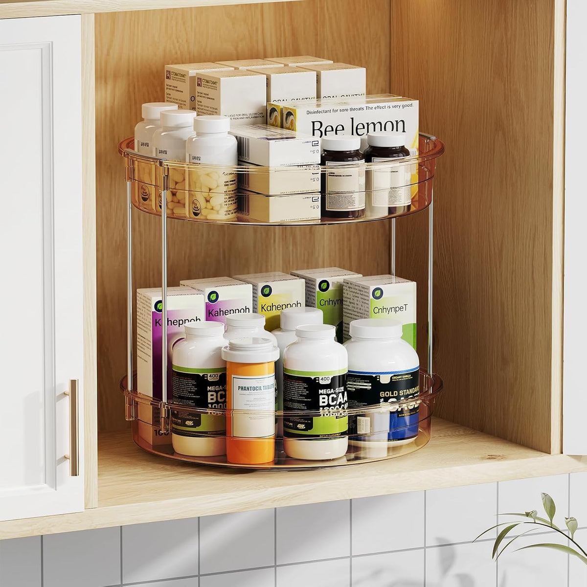 LAMU 2 Pack 2 Tier Lazy Susan Turntable Organizer 12'' Rotating Spice Rack Organization for