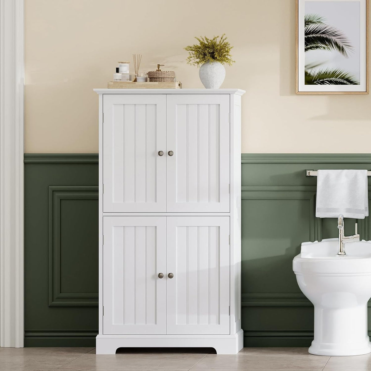 ChooChoo Bathroom Floor Cabinet, Modern Bathroom Storage Cabinet with 4 Doors and Adjustable