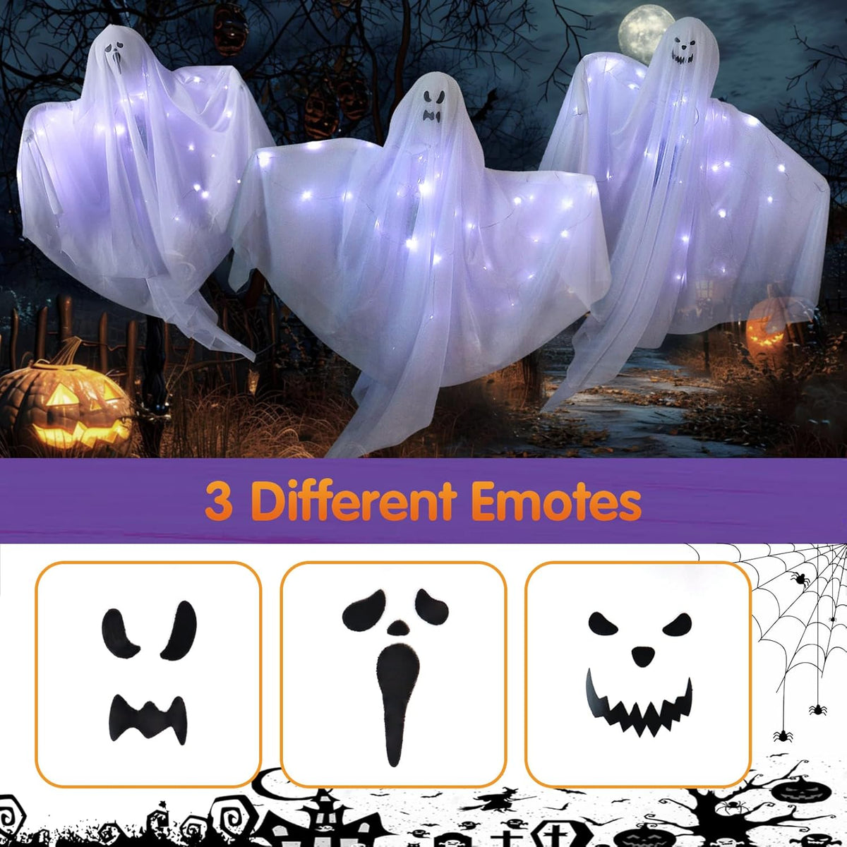 6 Pack Halloween Hanging Ghost Decorations with Lights, 27.5 Inch LED Light-Up Spooky Ghosts Indoor