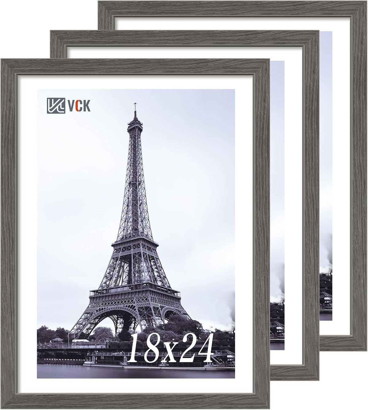 VCK 18x24 Frame Set of 3, Gray Solid Wood Poster Picture Frame, Exclusive Wood Grain, Wall Gallery