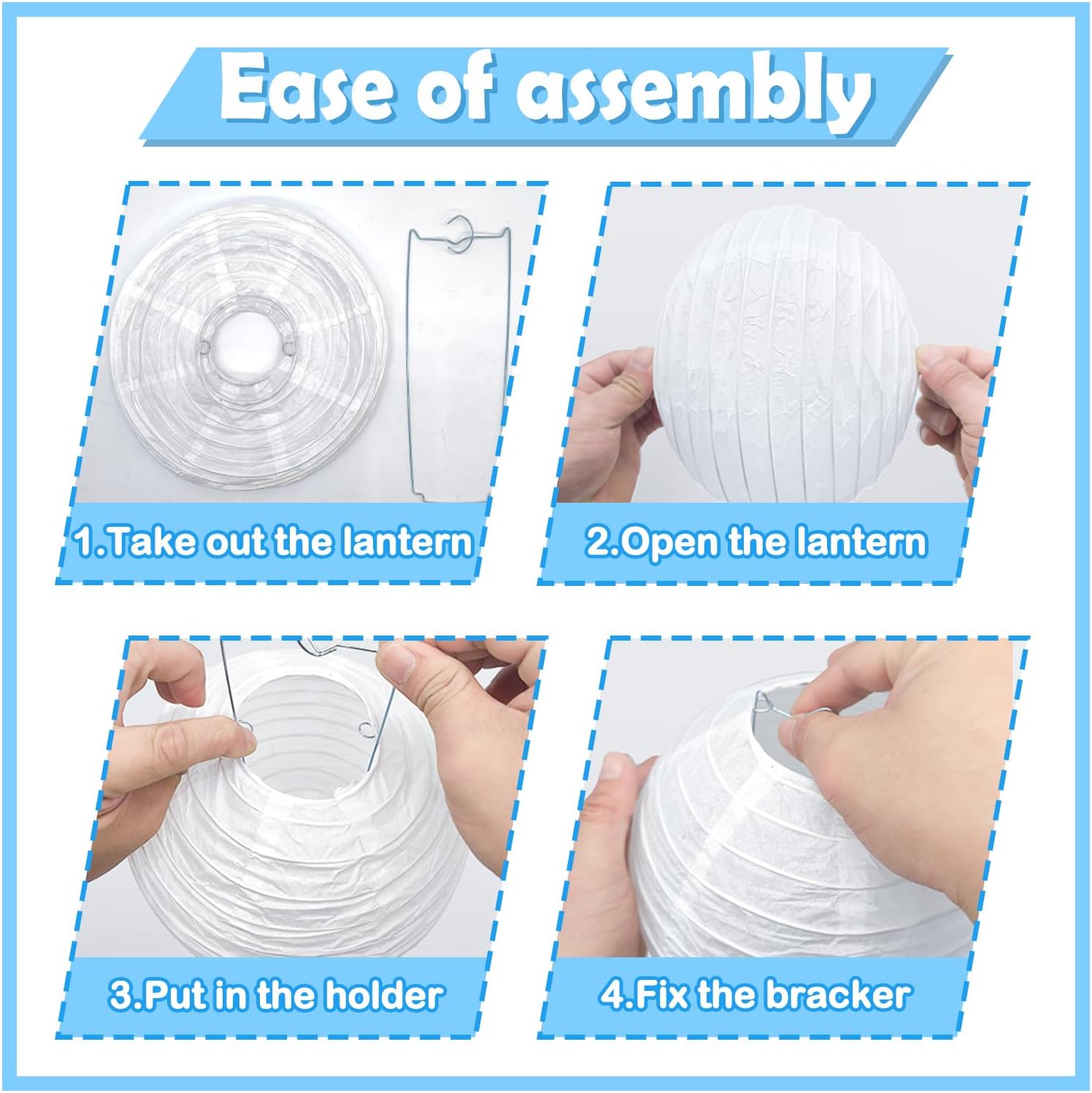 12Pcs Blue and White Paper Lanterns Assorted Sizes (6" 8" 10" 12") for Home Decor, Wedding