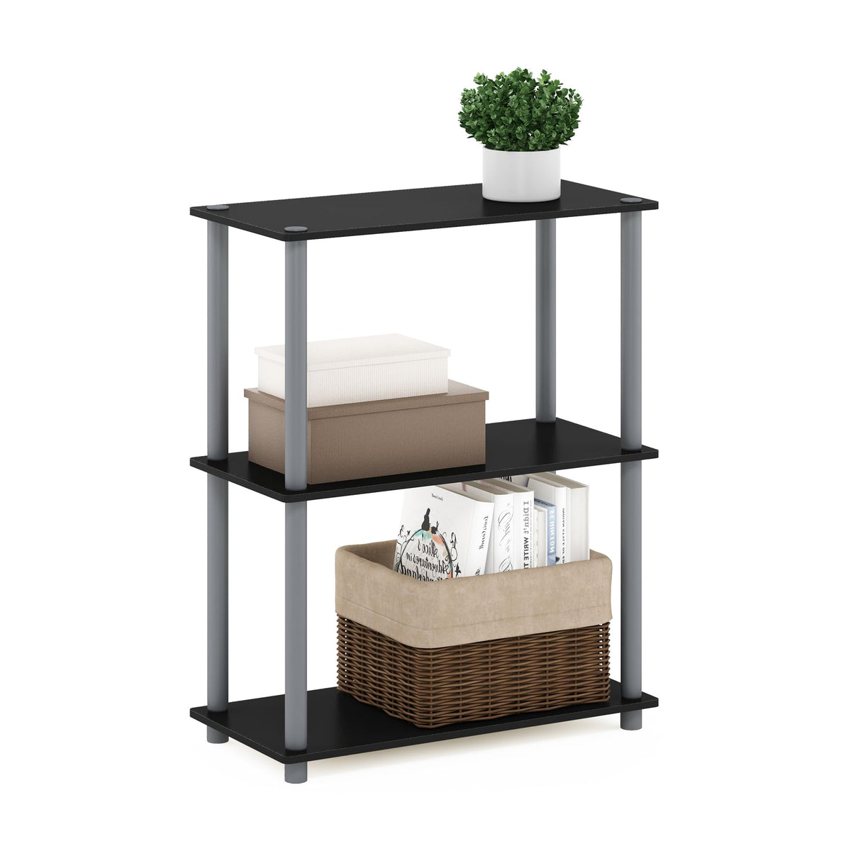 Furinno Turn-N-Tube Storage Shelves, 3-Tier Book Shelf, Corner Shelf, Toolless Open Shelves, for