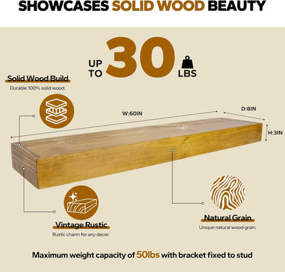 Floating Shelves 3 inch Thick for Wall Set of 2,Solid Pine Wood Wall Mount Shelf for Kitchen Living