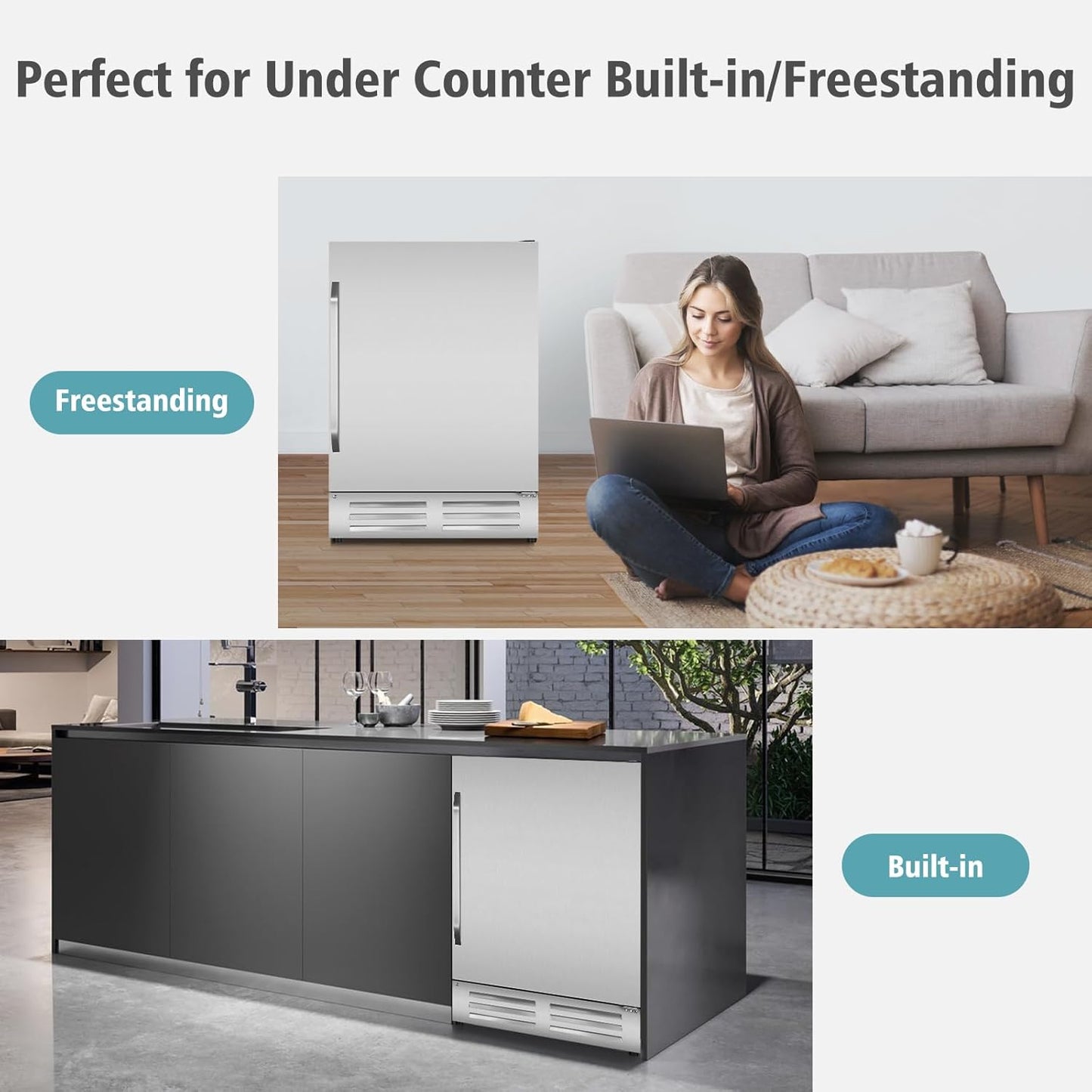 24 Inch Outdoor Beverage Refrigerator Cooler,Stainless Steel Wide Refrigerator for 210 Cans,Fit