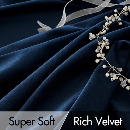 MIULEE Navy Blue Velvet Curtains 96 inches Long 2 Panels - Luxury Pinch Pleated Room Darkening