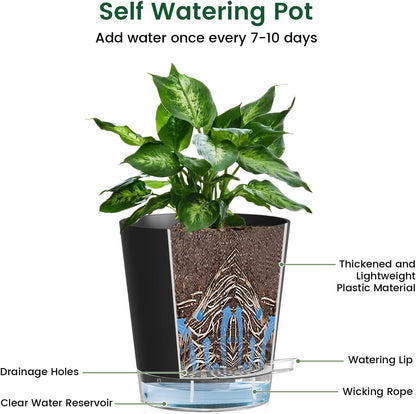 4 inch Self Watering Pots for Indoor Plants, 5 Pack Small Flower Plant Pots with Drainage Holes and