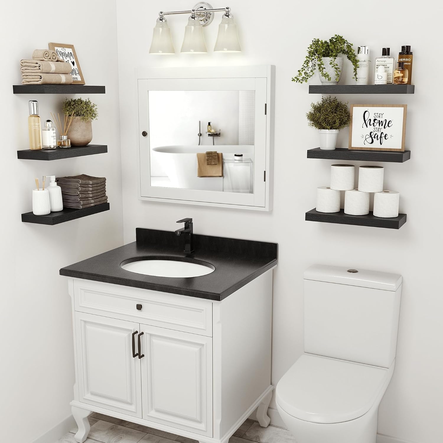Black Floating Shelves for Wall, 16 inchs x 6.7” deep x 1.4” Wall Shelf for Bathroom Bedroom