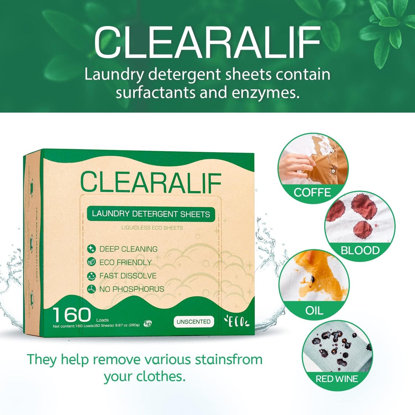 CLEARALIF Laundry Detergent Sheets up to 160 Loads (80sheets), Unscented, Laundry Detergent Strips