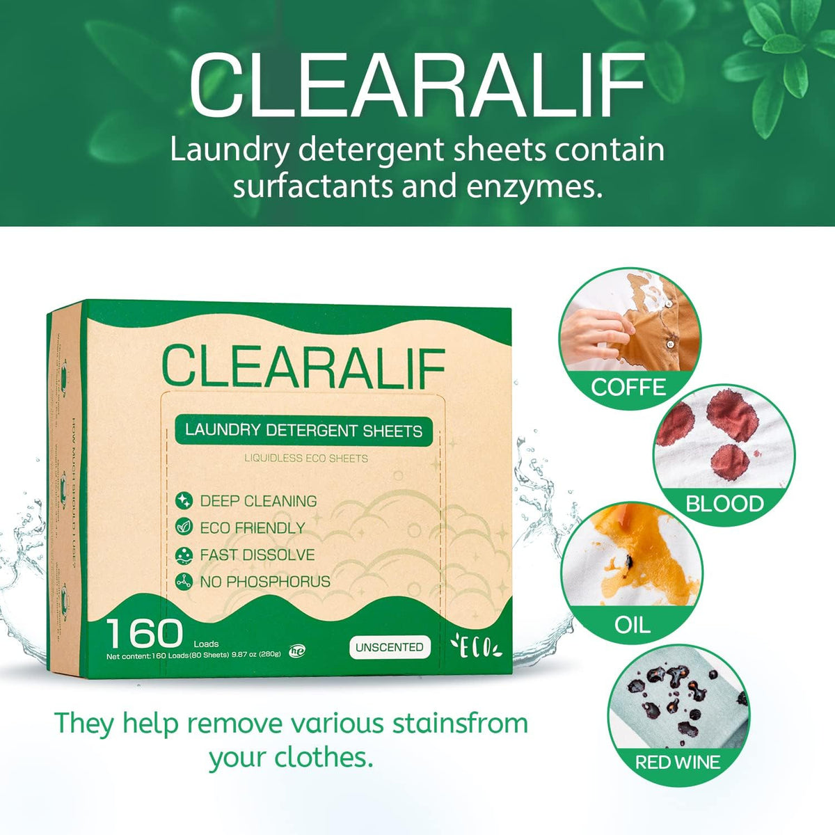 CLEARALIF Laundry Detergent Sheets up to 160 Loads (80sheets), Unscented, Laundry Detergent Strips