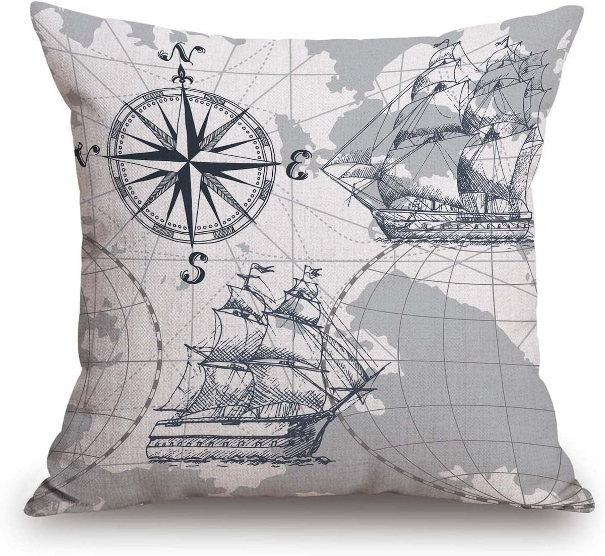 TSSOHU Nautical Sailboat Map Throw Pillow Cover Ship Anchor Cotton Linen Decorative Pillow Case