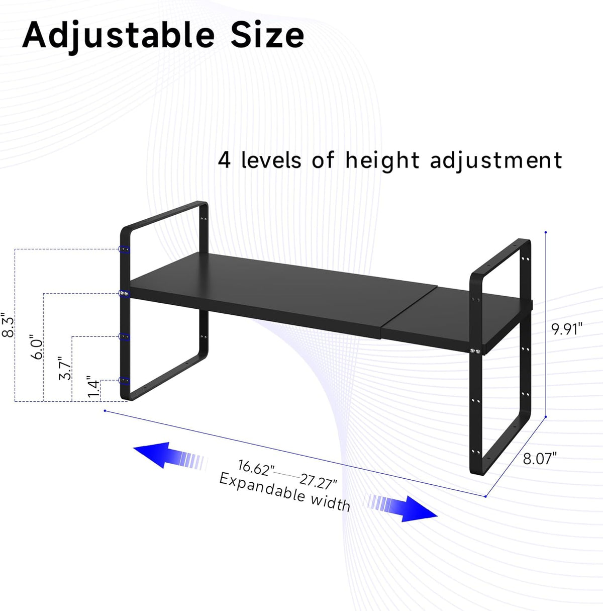 Expandable Cabinet Shelf Organizer, Stackable Kitchen Pantry Counter Storage, Adjustable Cupboard