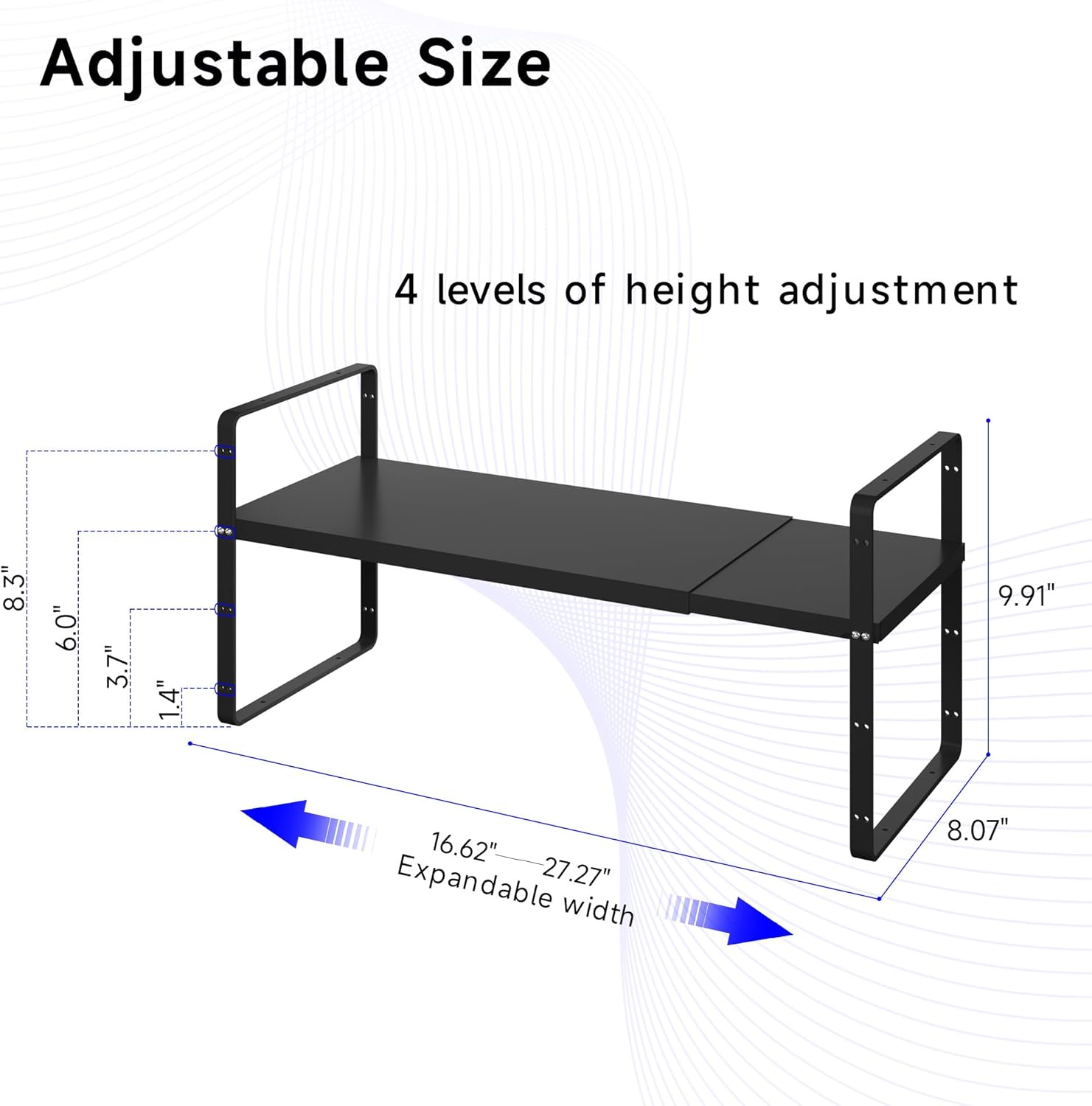 Expandable Cabinet Shelf Organizer, Stackable Kitchen Pantry Counter Storage, Adjustable Cupboard