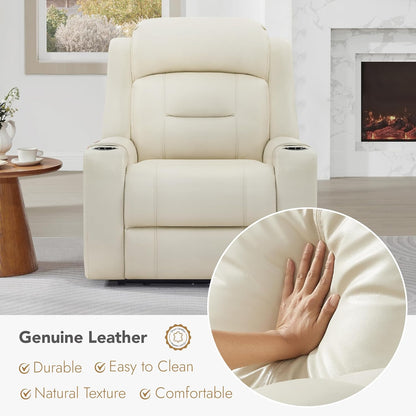 Watson & Whitely Genuine Leather Power Recliner Chairs for Adults, Lay Flat Recliner with Power