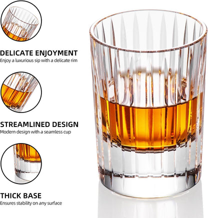 KAMMAK Crystal Whiskey Glasses Set of 2, Handcrafted 3.38oz Liquor Glasses, Luxury Old Fashioned