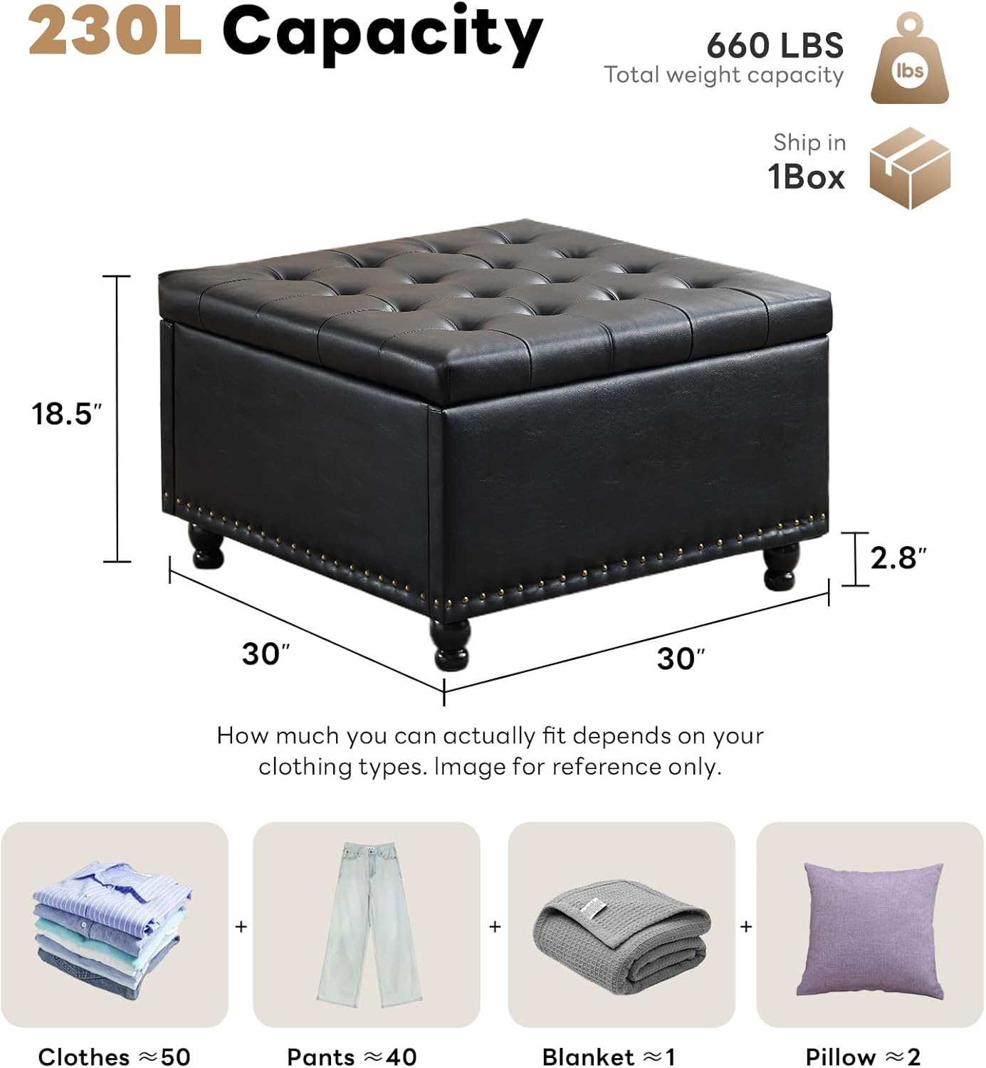 Tbfit Large Square Storage Ottoman Bench, Button Tufted Coffee Table, Oversized Storage Ottomans