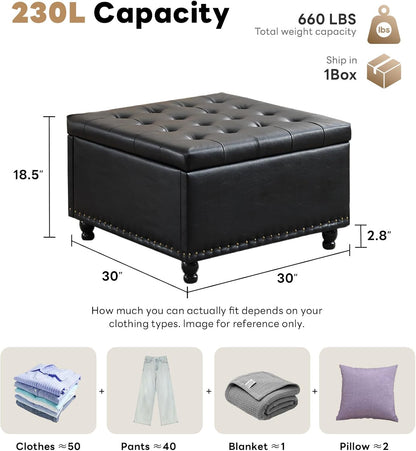 Tbfit Large Square Storage Ottoman Bench, Button Tufted Coffee Table, Oversized Storage Ottomans