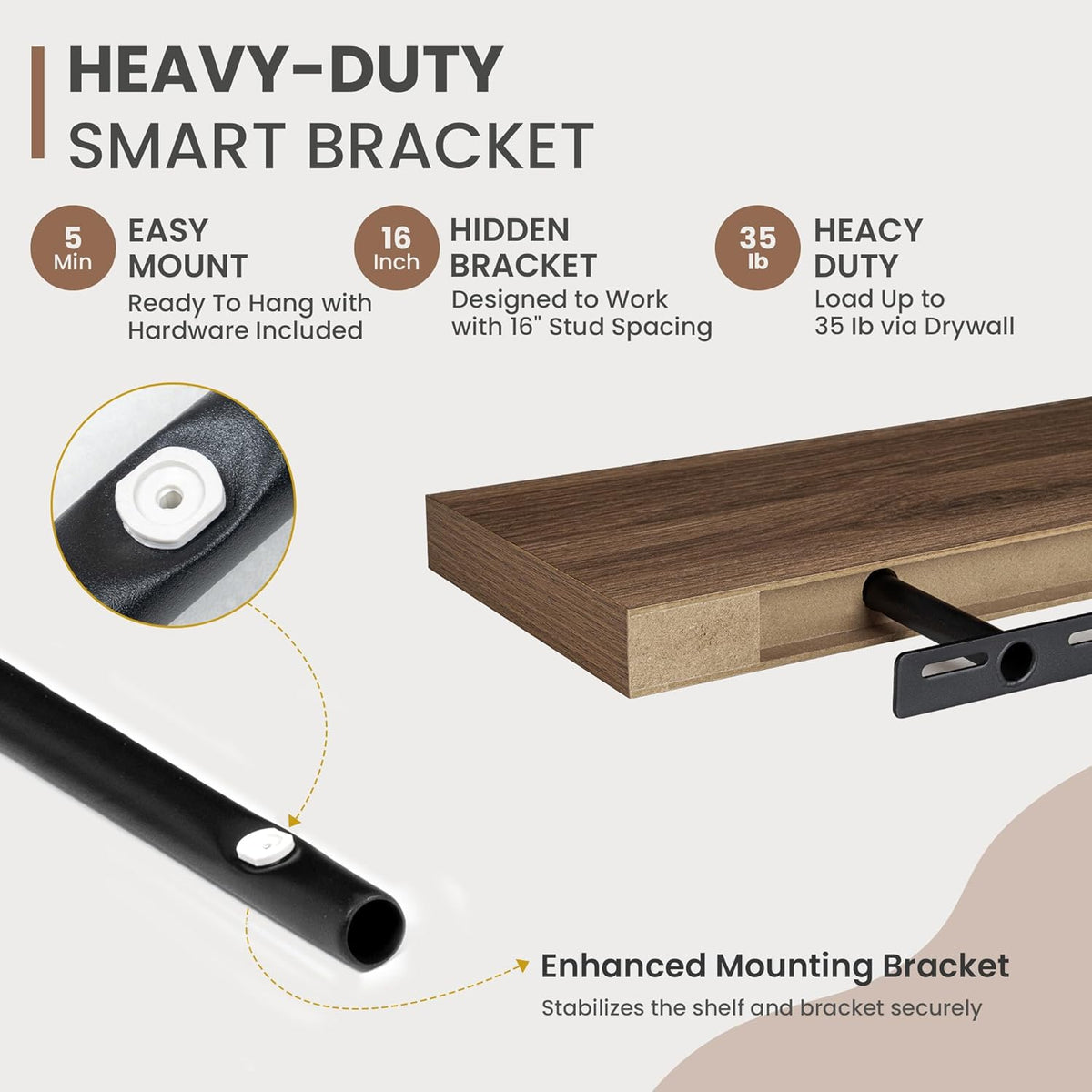 30 Inch Floating Shelves, 8 Inch Deep Floating Shelves for Wall, Hanging Shelf with Invisible