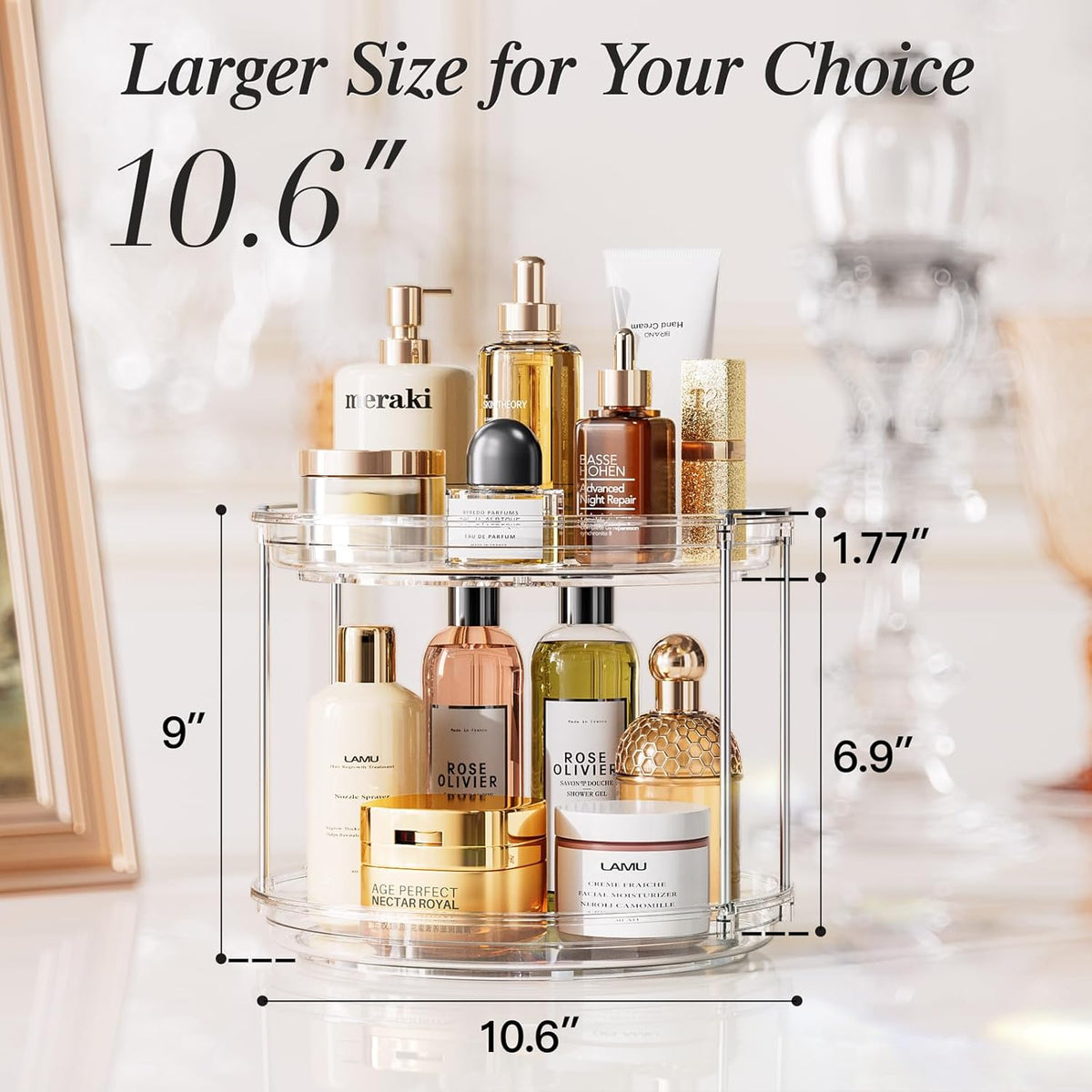 LAMU 2 Pack 10.6'' 2-Tier Lazy Susan Turntable Organizer Rotating Spice Rack Organization for