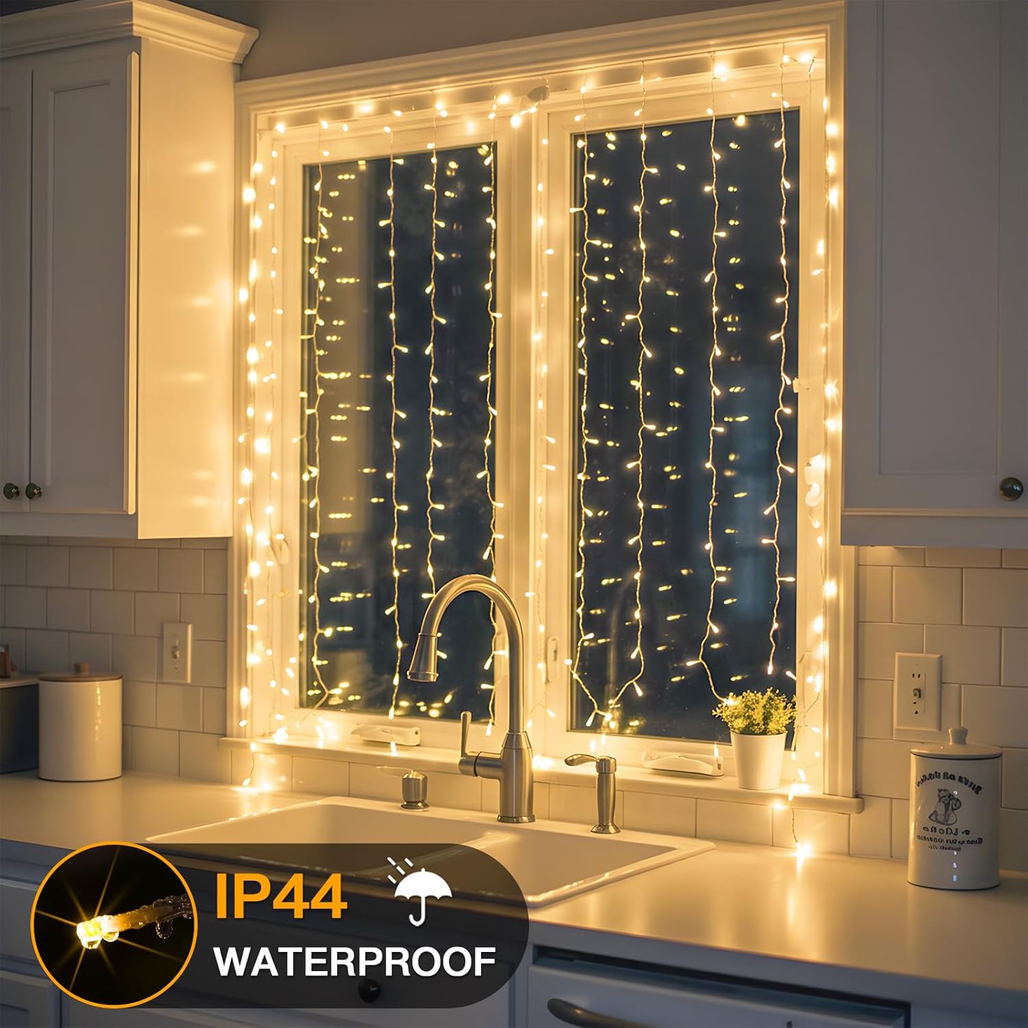 suddus Curtain Lights for Bedroom, 150 Led Hanging String Light Outdoor, Fairy Curtain Lights