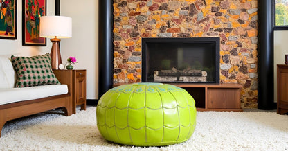 Stuffed Arch Design Moroccan Leather Pouf Ottoman, Handmade, Pre-Filled, 100% Genuine Leather, 14”
