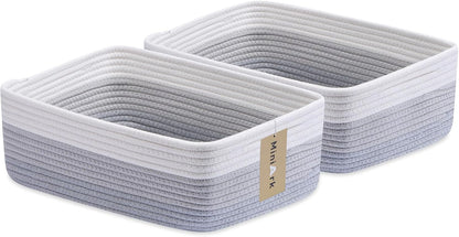 Large Shallow Organizing Baskets 15x11x5.1 Inches - Rope Woven Storage Bins for Bathroom, Shelves