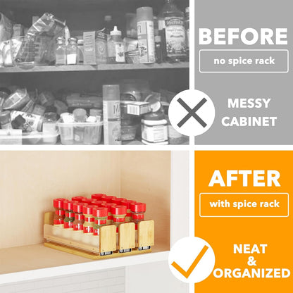 SpaceAid Bamboo Pull Out Spice Rack Organizer for Cabinet, Heavy Duty Slide Out Seasoning Kitchen