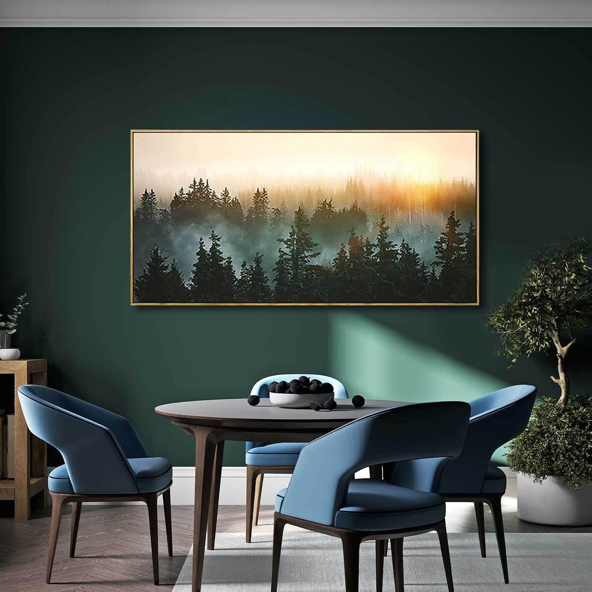 Living Room Wall Art Sunrise Misty Forest 24"x48" Modern Home Wall Decor Plants Wall Decorations
