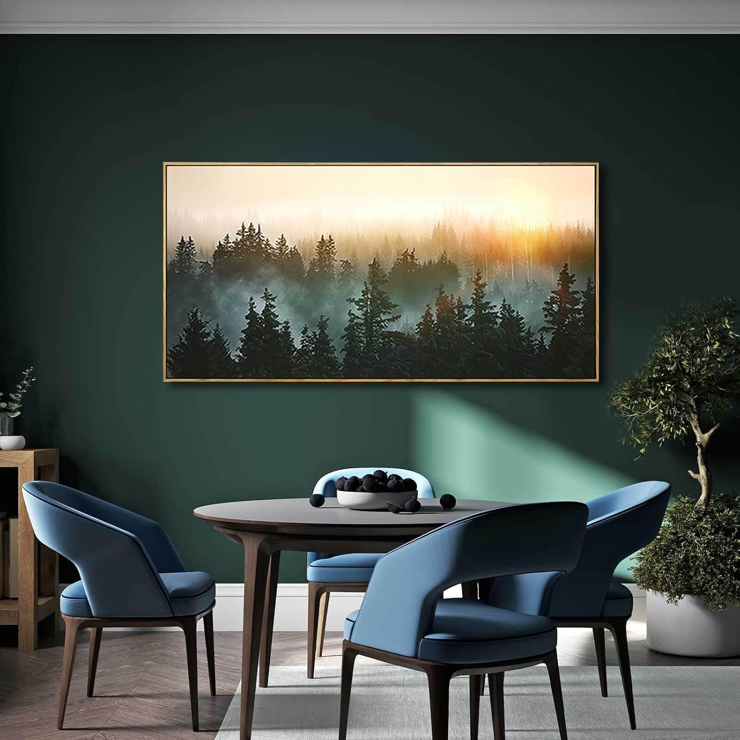 Living Room Wall Art Sunrise Misty Forest 24"x48" Modern Home Wall Decor Plants Wall Decorations