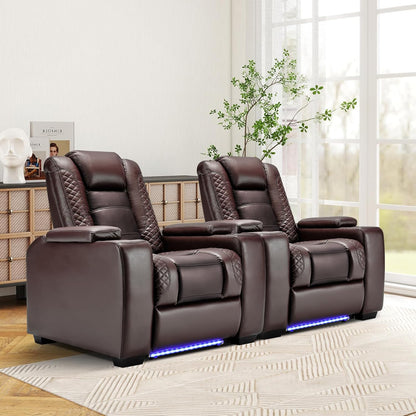 ANJ Power Home Theater Seating Set of 2, Brown Faux Leather Electric Recliner Chair with Powered
