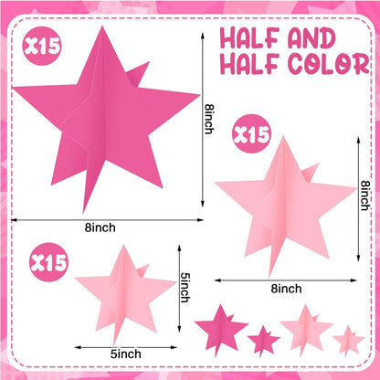 45 Pcs 3D Star Centerpieces Movie Night Decorations for Table in 3 Sizes Hanging Supplies for Red