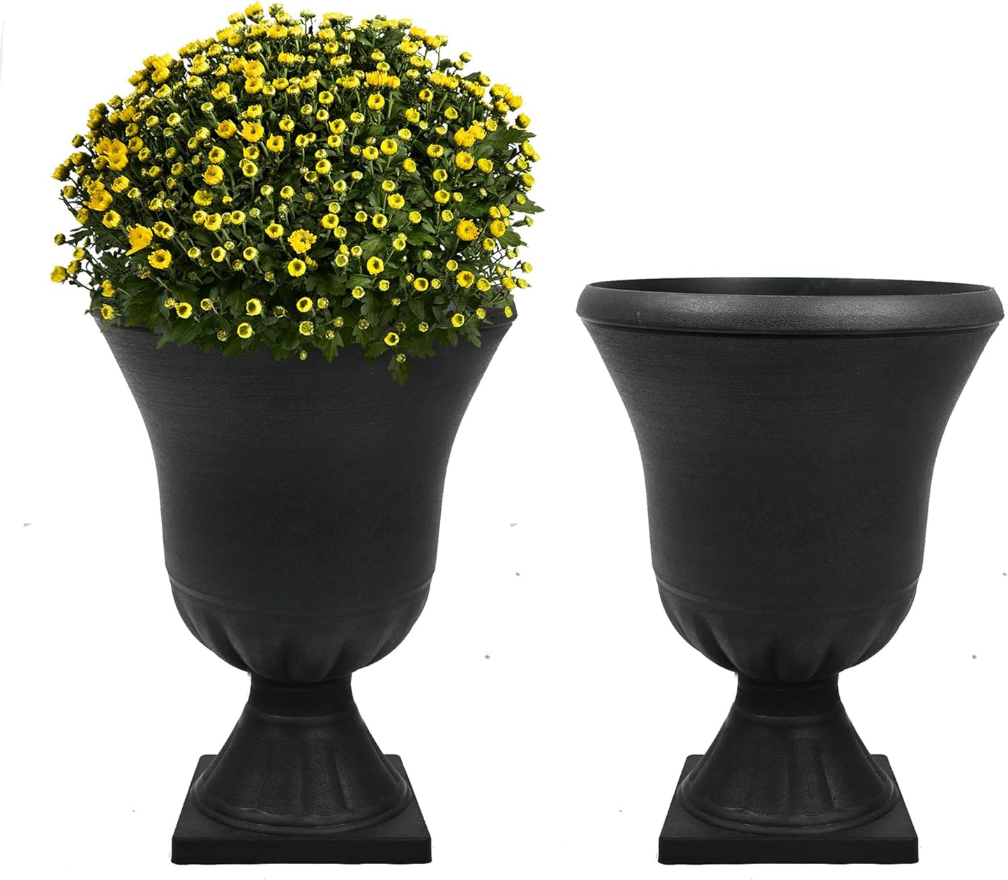 Worth Garden 2-Pack Plastic Urn Planters for Outdoor Plants, 22'' Black Tall Round Classic Resin