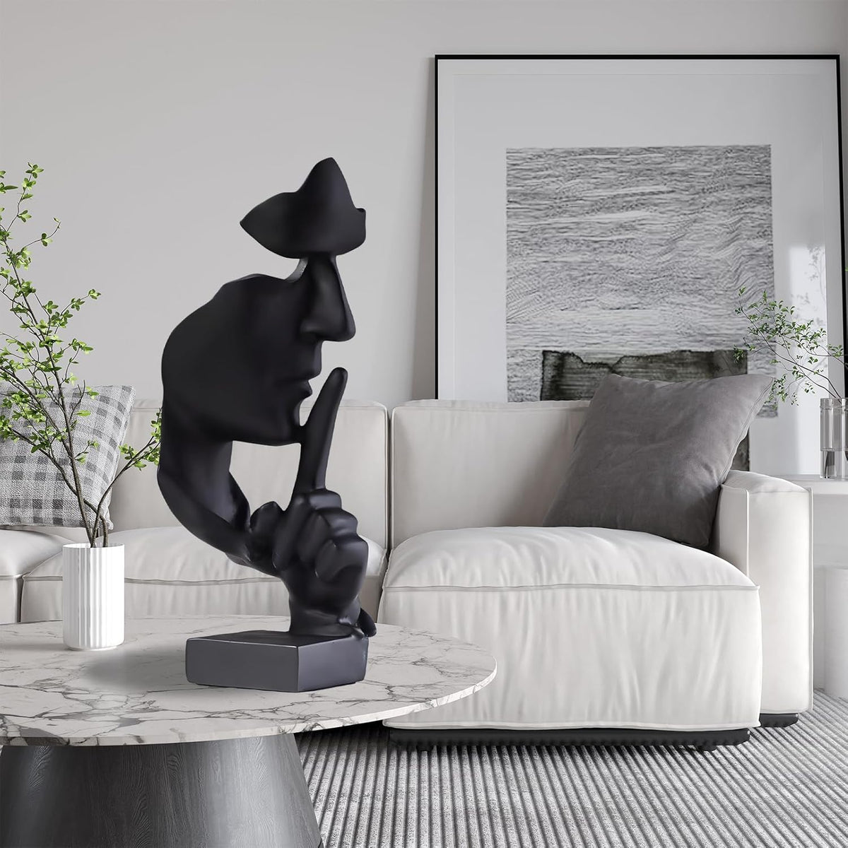 aboxoo Thinker Statue, Silence is Gold Abstract Art Figurine, Modern Home Resin Sculptures