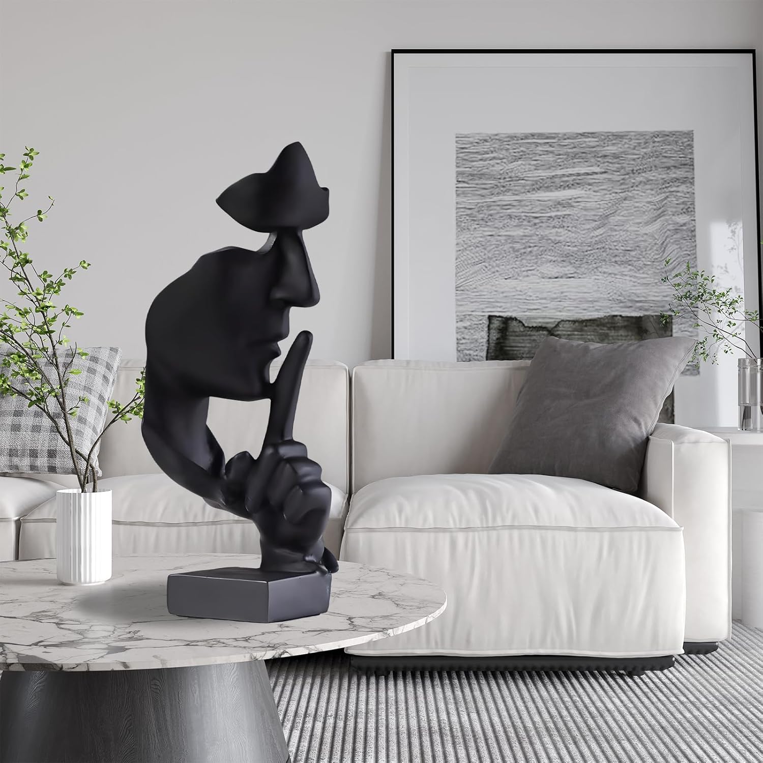 aboxoo Thinker Statue, Silence is Gold Abstract Art Figurine, Modern Home Resin Sculptures