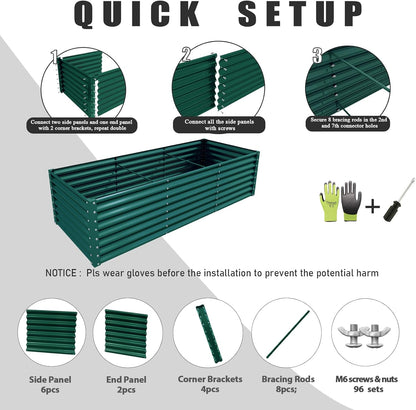 1 Pack 8x3x2FT Galvanized Raised Garden Bed Kit Retangular Metal Ground Planter Box Outdoor